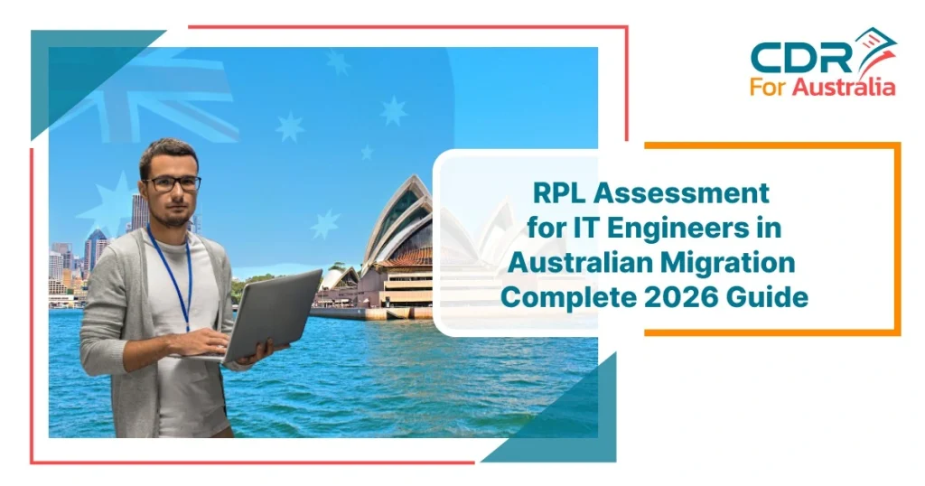 IT engineer using a laptop near Sydney Opera House promoting RPL assessment for Australian migration 2026