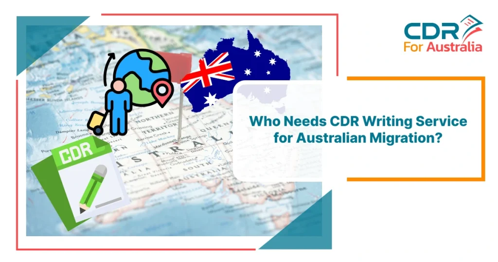 World map with Australia flag and migration icons illustrating who needs CDR writing service for Australian migration