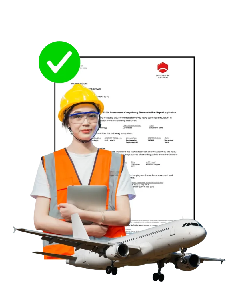 Skilled migration sample with engineer and airplane