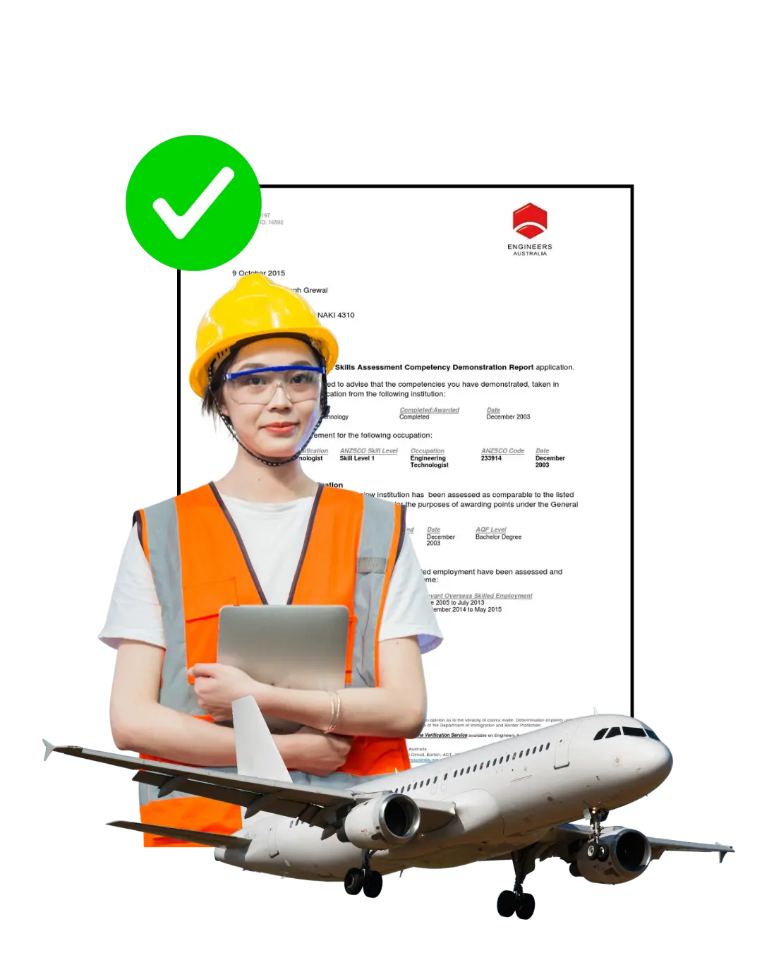 Skilled migration sample with engineer and airplane