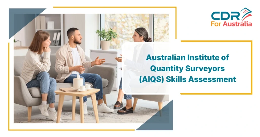 Professional consultation scene explaining the Australian Institute of Quantity Surveyors AIQS Skills Assessment process for migration and career evaluation in Australia.