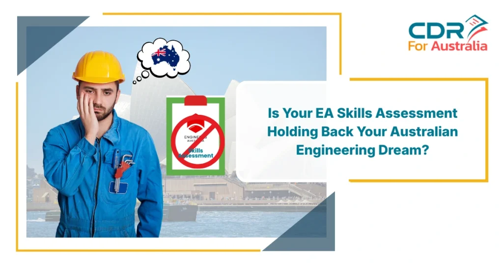 Frustrated engineer in safety helmet thinking about EA Skills Assessment issues affecting migration to Australia