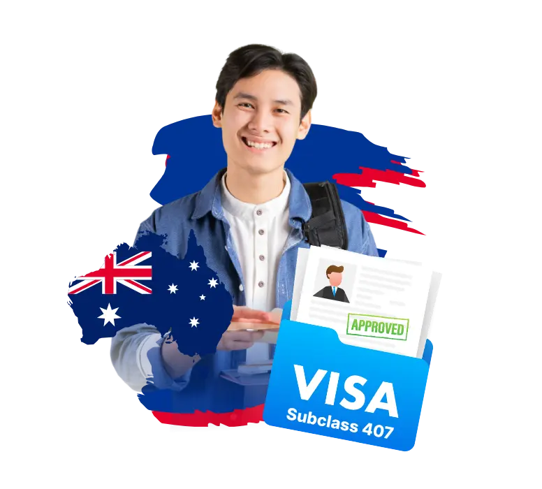 Approved Training Visa Australia Subclass 407 document with Australian map