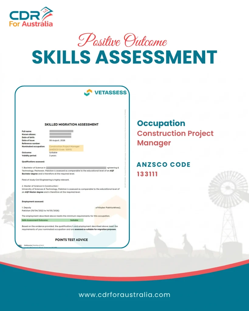 Construction Project Manager positive skills assessment