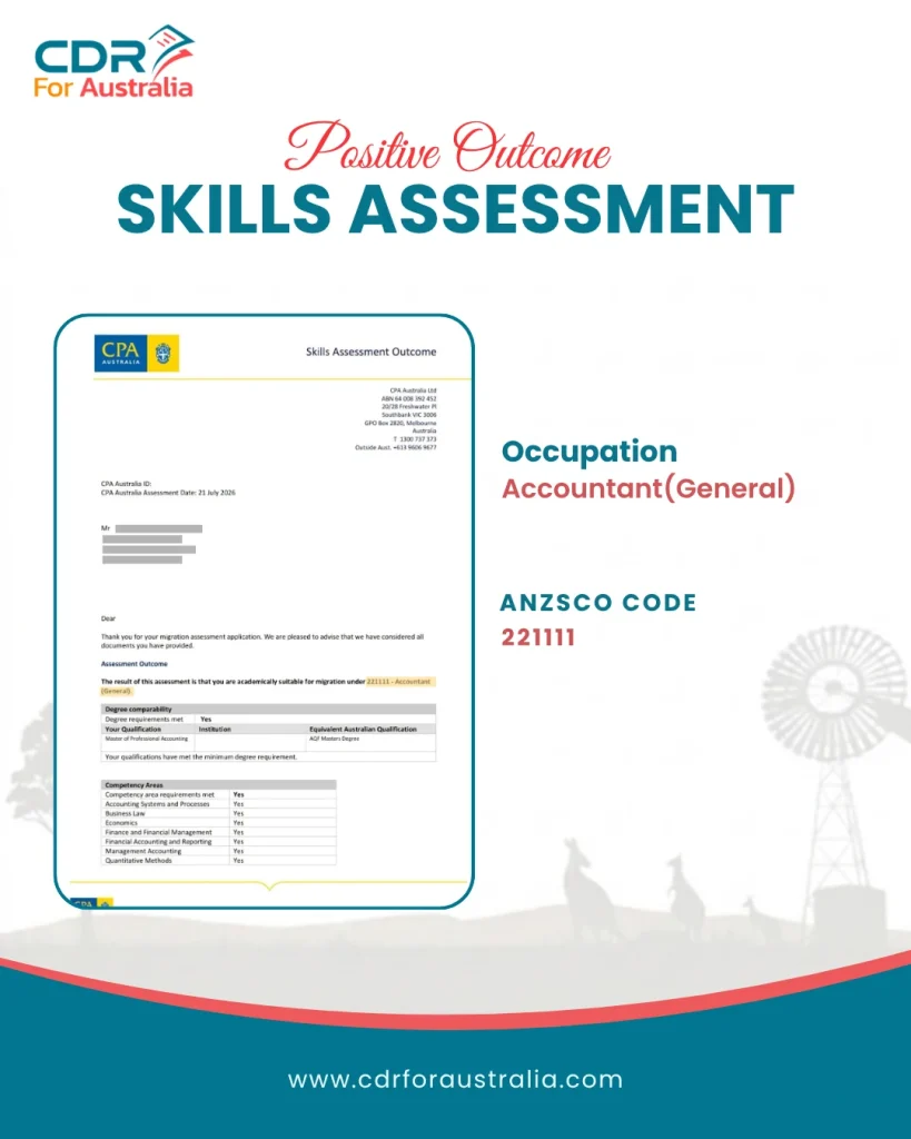 Positive CPA Australia skill assessment for Accountant
