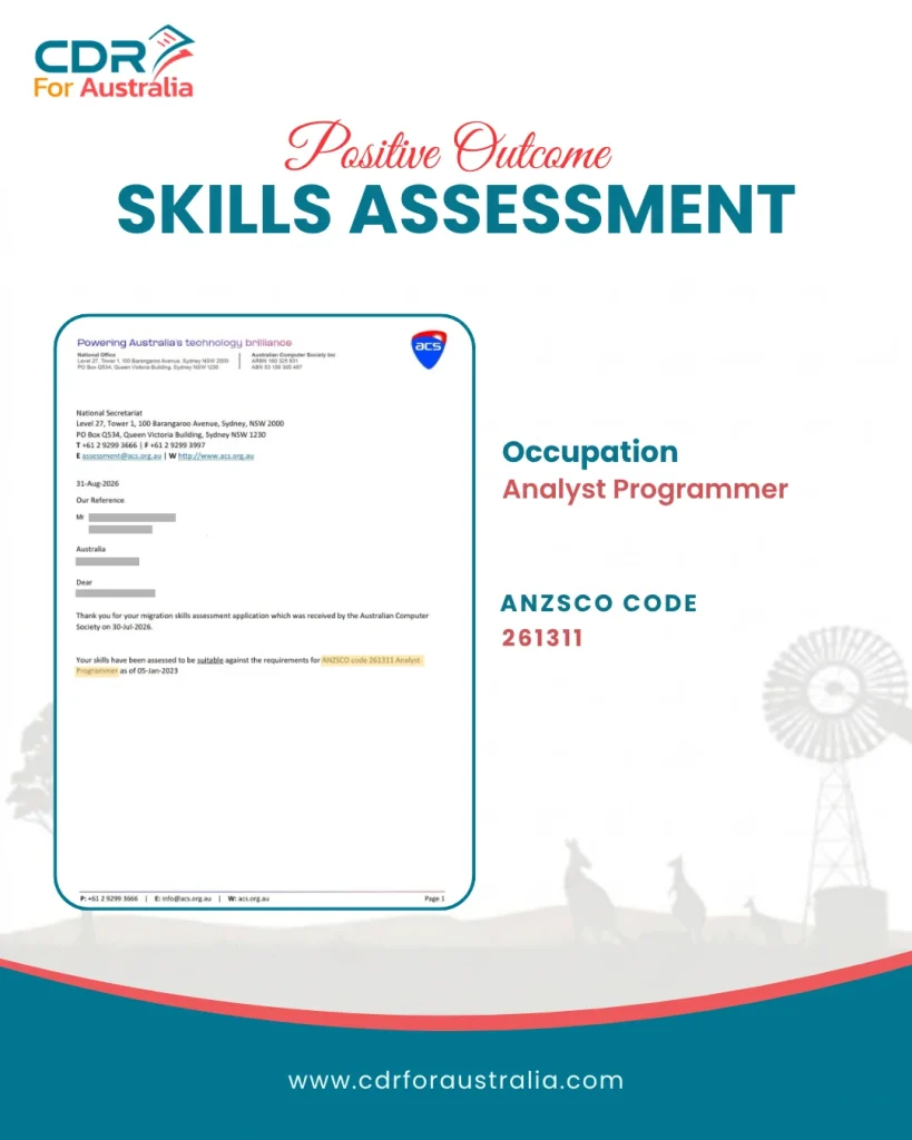 Positive ACS skill assessment outcome for Analyst Programmer