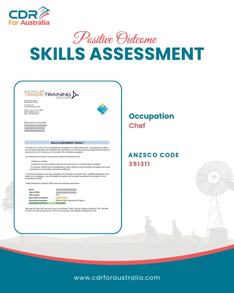 Positive TRA skill assessment outcome for Chef