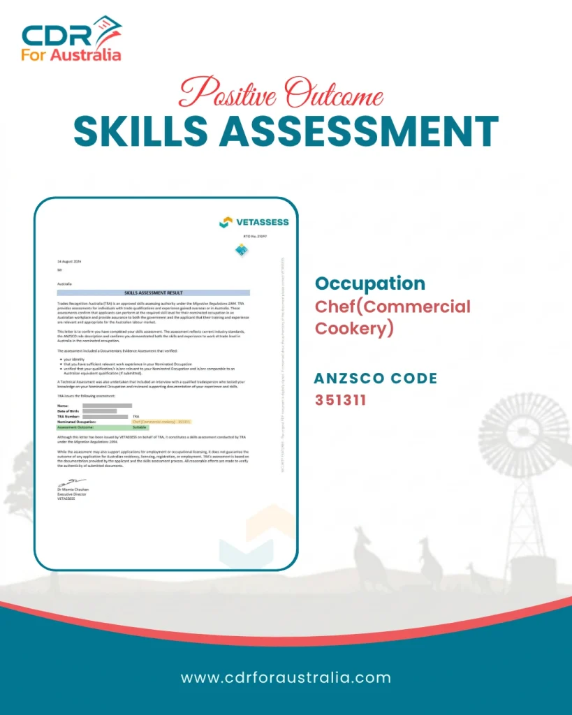 Chef Commercial Cookery positive skills assessment